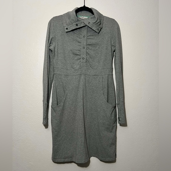 Athleta Dresses & Skirts - Athleta Women's Cozy Up Organic Cotton Grey Snap Button Front Dress Grey Size M